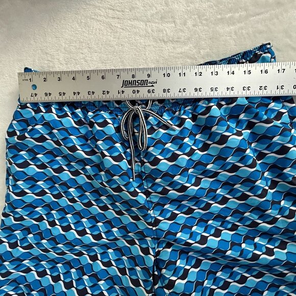 Speedo Mens Blue Wave Pattern Swim Trunks Shorts XL Mesh Lining Drawstring Waist - Picture 8 of 10